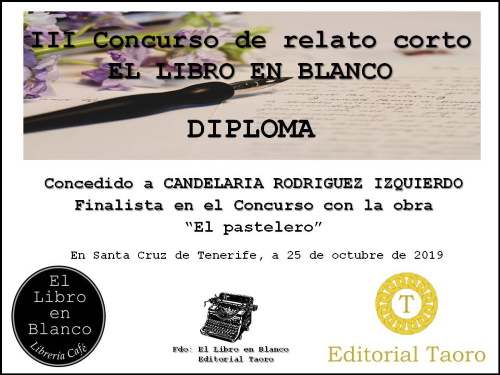 Diploma del consurso de relato corto El Libro en Blanco de Santa Cruz de Tenerife